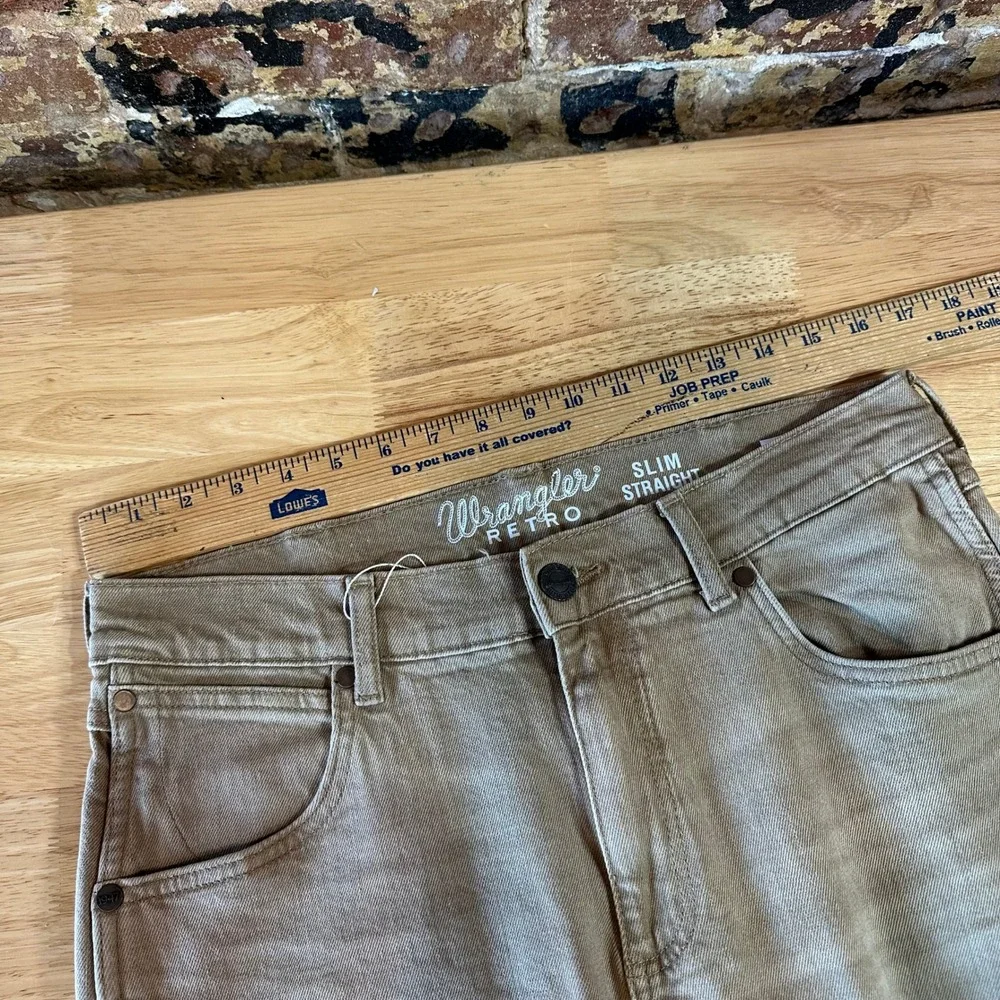 Wrangler Retro Slim Straight Leg Jeans Mens 32x34 Tan Brown